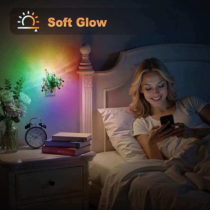 JandCase Night Lights Plug into Wall, Christmas RGB Pendant Night Light with Flame Effect,10 Color Changing Nightlight with180° Rotatable,Dimmable Plug in Night Light for Home Holiday Decor
