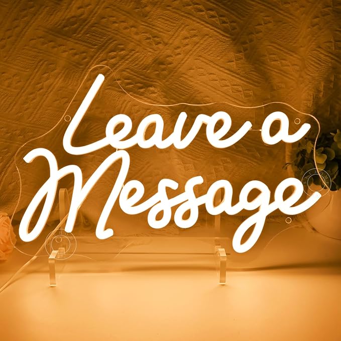 SYLHOME Leave A Message Led Neon Light Sign With Holder Base Guestbook Business Desk Table Wedding Reception Welcome Wall Decor Sign USB 13.8"X8.85"