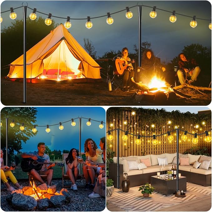 2 Pack 10FT Lighting Hanging Pole for Outside, Waterproof Hardened Metal Outdoor String Light Poles for Patio, Garden, Bistro, Wedding, Parties