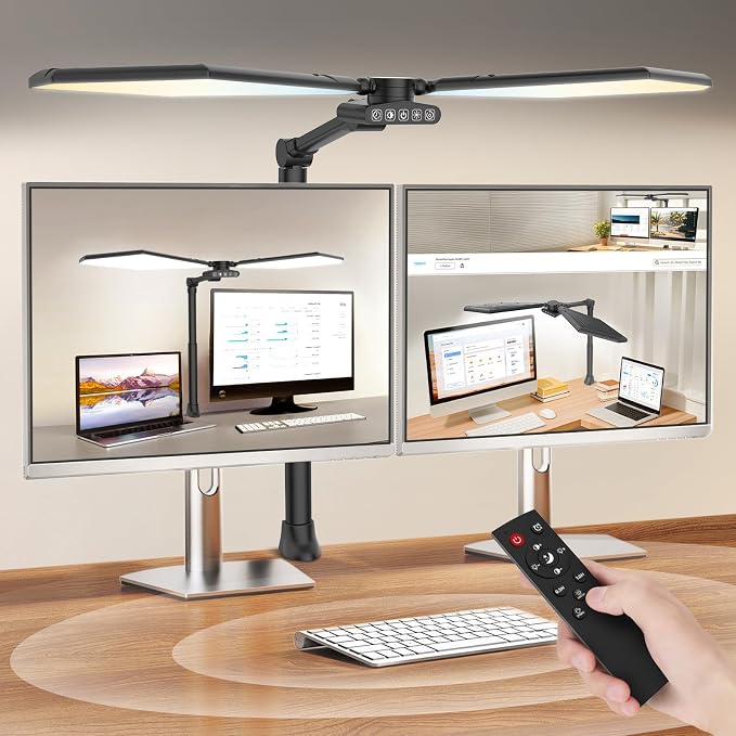 36W LED Desk Lamp with Clamp, Dual-Head Architect Lamp with Remote, Black | Ultra Bright 448-LED 3600LM Office Lamp, 2700K-6500K, Stepless Dimming, 60-Inch Desk Light for Workbenches and Home Offices