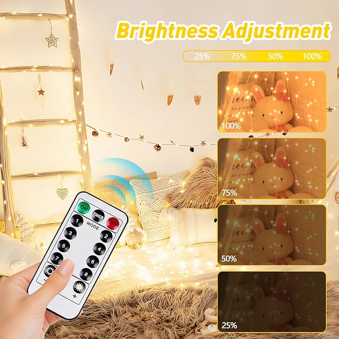 4Pack Fairy Lights Battery Twinkle Lights Remote Warm White & Multicolor | Total 80FT 240LED String Light, Timer & 8 Modes, Memory, Dimmable, Waterproof Battery Lights Indoor Outdoor Christmas Decor