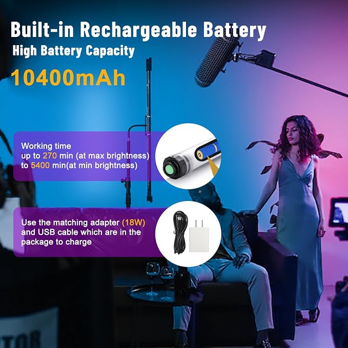 P120 RGB Handheld Photography Light, APP Control 1350 Lumen LED Video Light Wand 360°Full Color 12 Lighting Modes CRI≥95 IP68 Waterproof Built-in Rechargeable Battery 3000k 5750k Colorful Stick