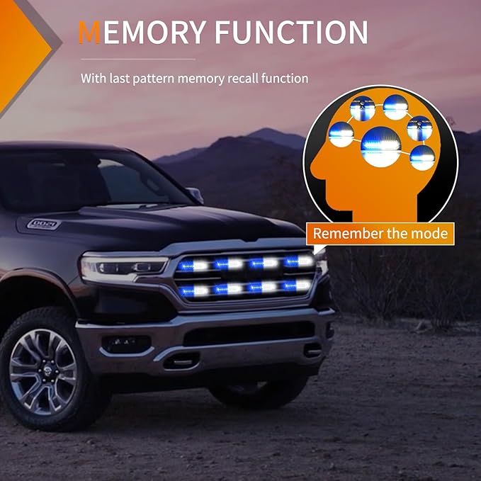 Nilight 8PCS Led Strobe Lights 12LED Blue White Emergency Light 12V 24V Surface Mount Flashing Warning Hazard Beacon Ultra Slim Sync Feature Mini Grille for Cars Trucks Off Road Vehicles SUV