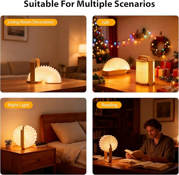 Foldable Japanese Style Lantern, 1200mAh Rechargeable, 4-6H Runtime, 2-in-1 Handheld & Table Lamp, Soft Warm Light, Outdoor Camping Travel Gear, Home Decor & Gift (Bamboo)