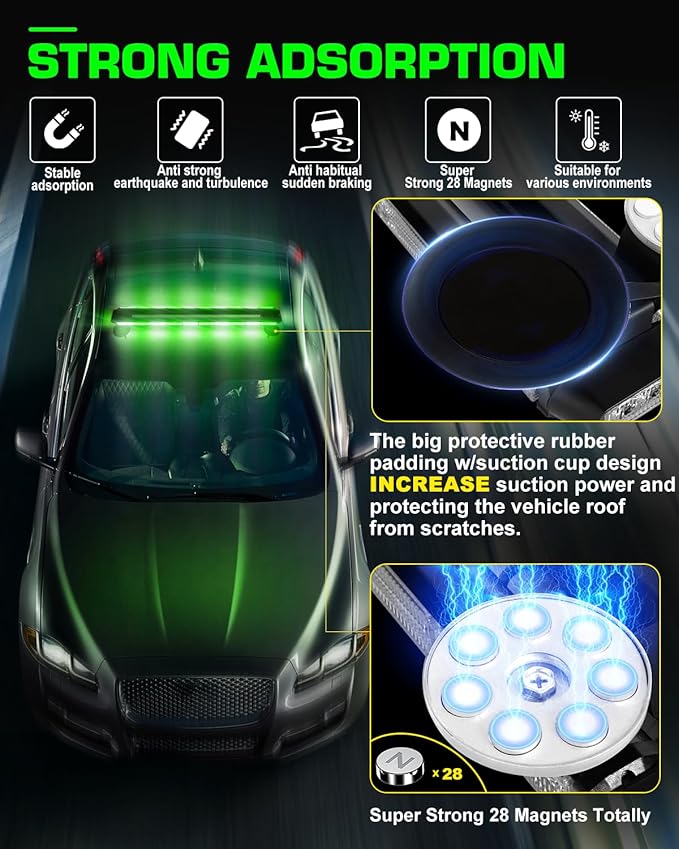 42" Traffic Advisor Light Bar Rooftop Emergency Warning Security Flash Strobe Light Bar with Magnetic Base for Construction Vehicles Plow Trucks Pickup, Green/White