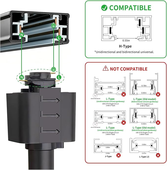 10W LED Black Track Lighting Heads, H Type Track Lighting Rail Ceiling Spotlight for Accent Task Wall Art Exhibition Lighting, and Wall Art Display Illumination 3000K-5700K, CRI90+ (6-Pack