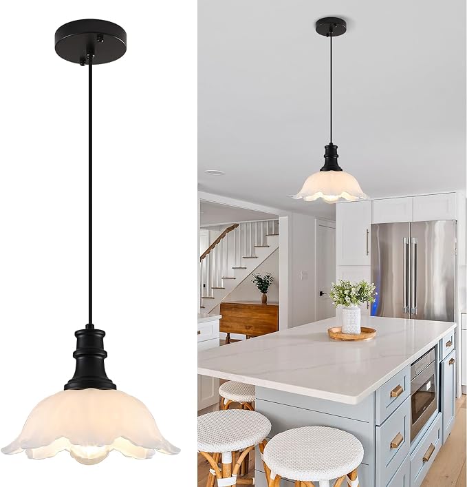White Pendant Light, Kitchen Pendant Light Over Island, Island Lights for Kitchen, Flower Pendant Light Fixture, Vintage Pendant Lighting for Kitchen Island, Dining Room