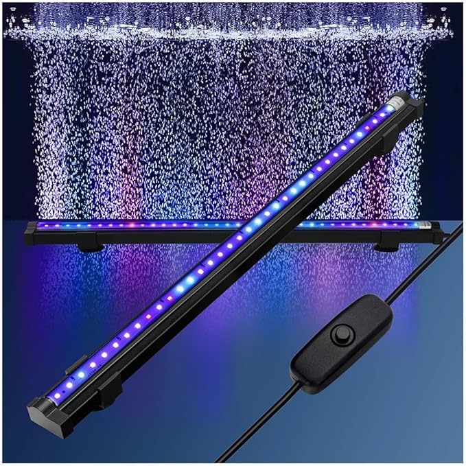 Submersible Aquarium Light 18Inch Fish Tank Light Bubbler Wall with Air Bubble Hole IP68 Waterproof Color Changing Led Light for Freshwater and Saltwater Aquariums Fish Tanks