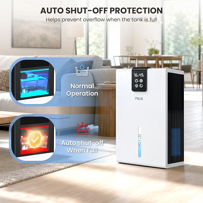 Dehumidifier, Dehumidifiers for Home, 98 OZ Water Tank, (1000 sq.ft) Quiet Dehumidifier for Basement Bathroom Bedroom with Humidity Display, Auto Shut Off, Relaxing 7 Color Ambient Light(White)
