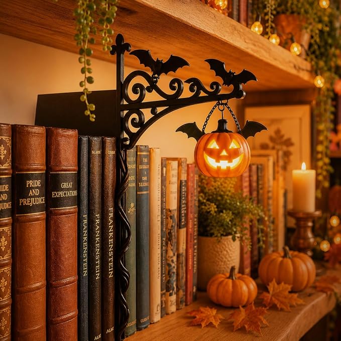 Library Lantern-Decorative Bookshelf Lighting, Reading Nook LED Nightlight, Metal Bookcase Lamps, Vintage Table Desk Luminaires, Studious Home Room Ornament (D-1Pc)