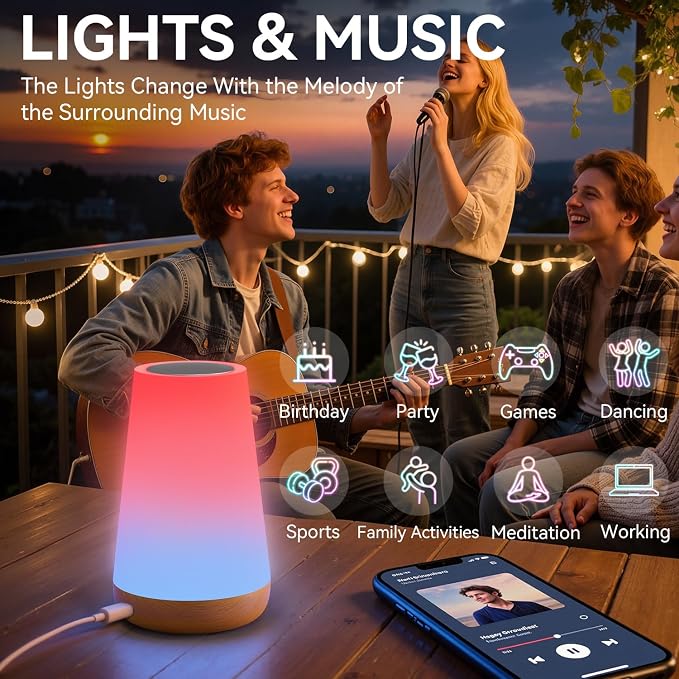 Auxmir Smart Night Light, App/Voice Control Table Lamp with Timer(Corded) | works with Alexa and Google Assistant, touch control, RGB colors and dimmable lighting, 100+ scene modes and music sync