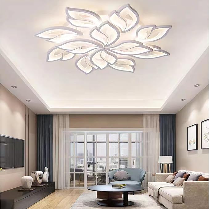Garwarm 32" LED Flush Mount Ceiling Light, Low Profile Dimmable Fixture | Modern Ceiling Light with Remote, Acrylic Flower Lamp,Stepless Color Temperature Change for Large Bedroom Living Room Kitchen