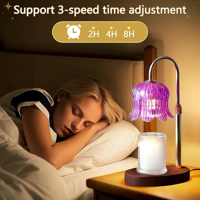 CRMILL Candle Warmer Lamp Electric Timer - Candle Lights Home Decor Candles Warming Height Adjustable Dimmable Warmers Purple