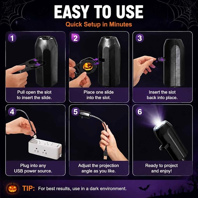 Plug and Play HD Star Projector Halloween, Projector Halloween | USB Powered with 360° Flexible Neck, Star Projector for Bedroom Ceiling Halloween Decor