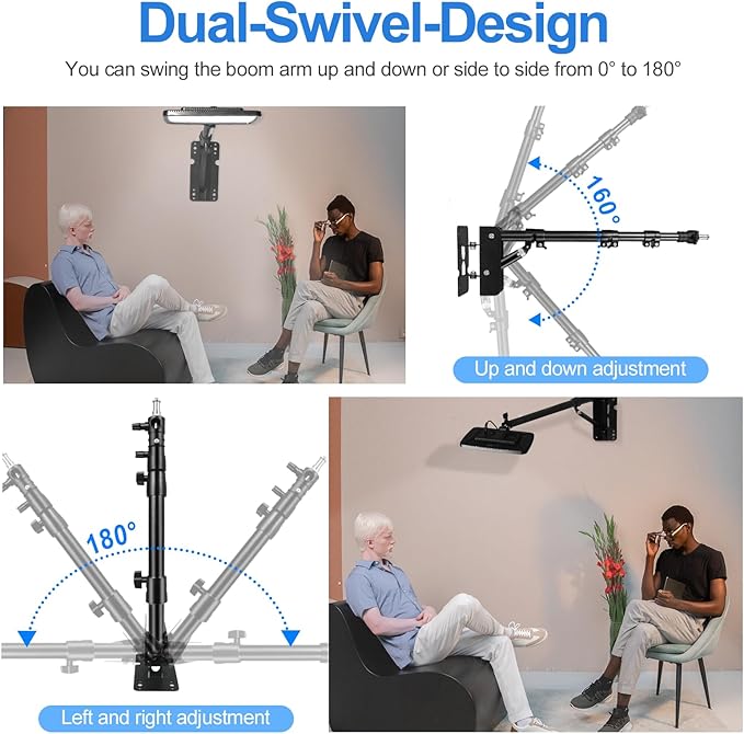 EMART Ring Light Wall Mount Boom Arm, Adjustable 42in/106cm Mounted Overhead Stand, 180°Rotation Heavy Duty Triangle Bracket Mounting Bar for Camera, Photography Lighting, Barber Led Lamp