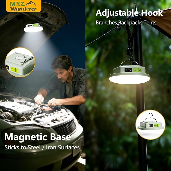 Tent Lights & Canopy Lights, Camping Lantern/Lamp, Rechargeable LED Camping Light, 4500LM 4 Modes Dimmable, 12000mAh Magnet Flashlight for Emergency & Power Outages, Battery Powered Outdoor Lights