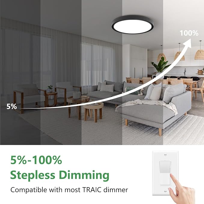 6PK 12 Inch Dimmable LED Flush Mount Ceiling Light,24W, 2520LM, 2700K/3000K/4000K/5000K/6000K CCT Selectable, Round Flat Panel Light Low Profile Ceiling Lamp for Bedroom/Kitchen/Living Room, Black