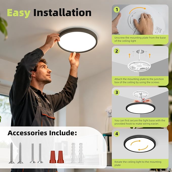 hepside 9Inch LED Flush Mount Ceiling Light Fixture 5CCT 18W 2200LM Closet Light Fixture,Small Round Slim Surface Ceiling Lamp for Hallway,Bathroom,Bedroom,Kitchen,Interior