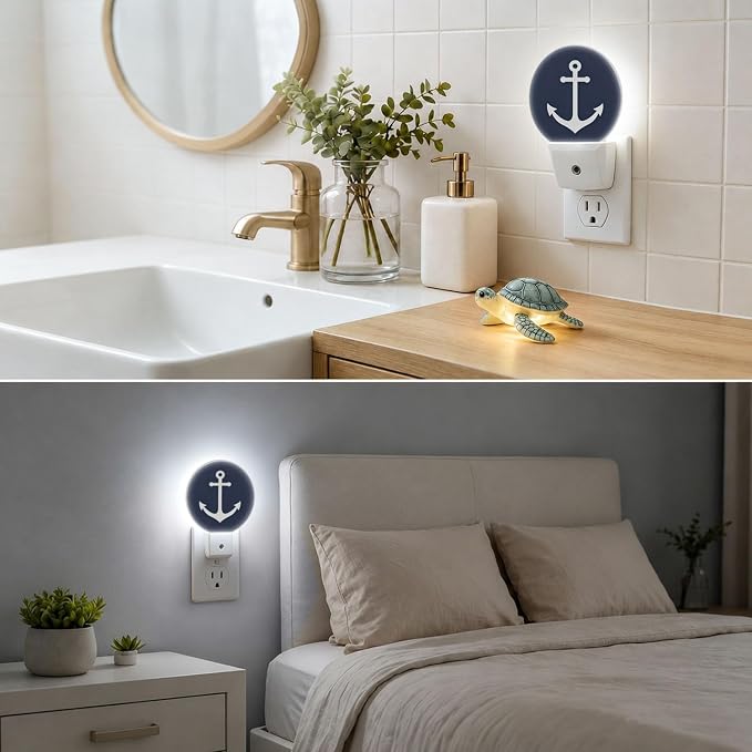 LED Night Light Anchor Night Lights Plug into Wall Auto on/Off | Marine Navigation Navy Blue Plug-in Night Light with Dusk to Dawn Sensor, Energy Saving Nightlight for Hallway Kitchen