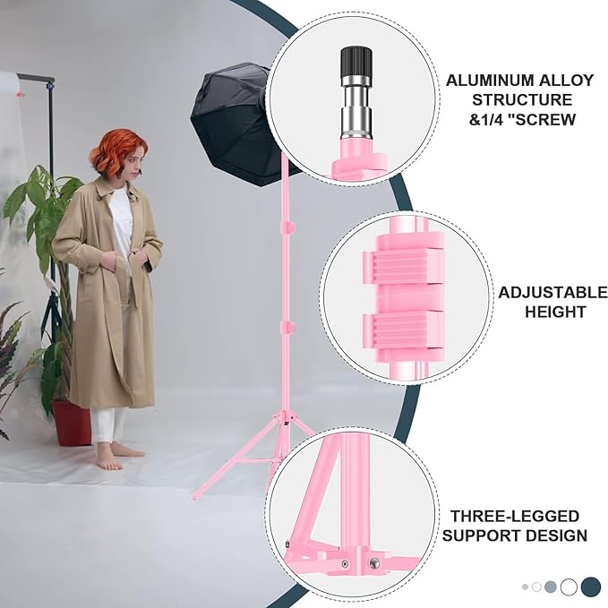 EMART 7 Ft Light Stand for Photography, Portable Photo Video Tripod Stand, 2 Pack Lighting Stand with Carry Case for Speedlight, Flash, Softbox,Strobe Light, Camera, Photographic Portrait -Pink
