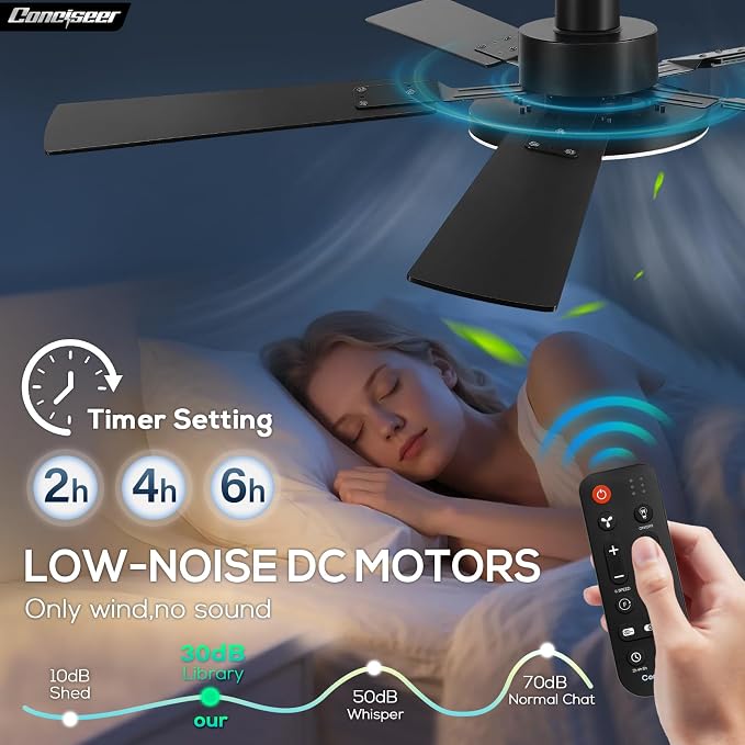 60 Inch Ceiling Fans with Lights and Remote, Bedroom Living Room Office Library Cafe Outdoor Industrial, 5CCT Dimmable, Dual Color 5 Blades, 6 Speed Reversible Quiet DC Motor, Black/Wood Grain