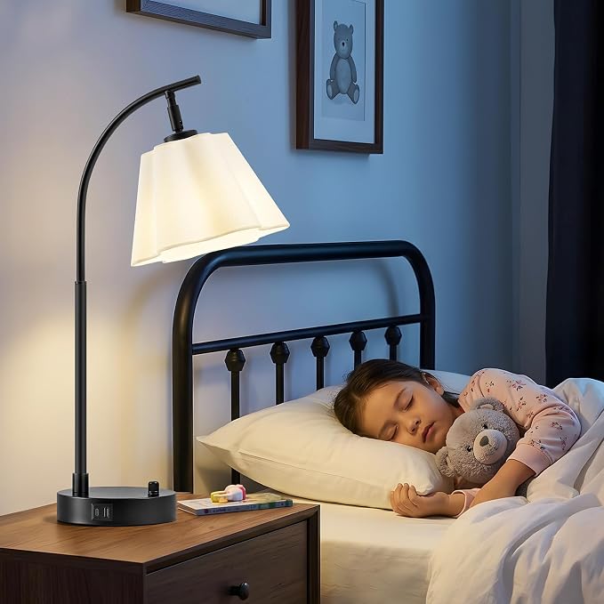 Table Lamps Set of 2, Stepless Dimmable Bedside Lamps with USB A&C Ports | Fabric Shade, Multi-Angle Rotatable Head, Lamps for Nightstand, Side Table, Dorm, Bedroom, Home Office, Elegant Home Decor