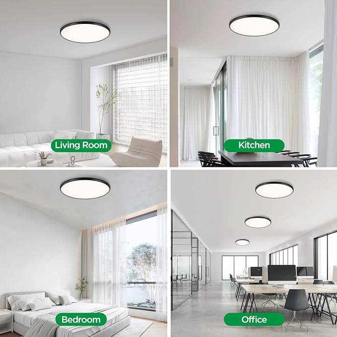 TALOYA 2 Pack 18" Dimmable Flush Mount Ceiling Light Fixture,5CCT,Black | Ultra-Slim Round Edge-Lit LED Ceiling Lamp with 3000K-6500K Color Temperatures,Ideal for Living Rooms,Bedrooms,Kitchens