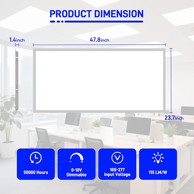 hykolity 2x4 LED Flat Panel Light,30W/40W/50W Dimmable,Drop Ceiling 6 Pack | Selectable Watts 0-10V Dimmable 5000K Daylight 5500LM ETL Recessed Light for Office Classroom Garage Replaces 3-Lamp Fixture