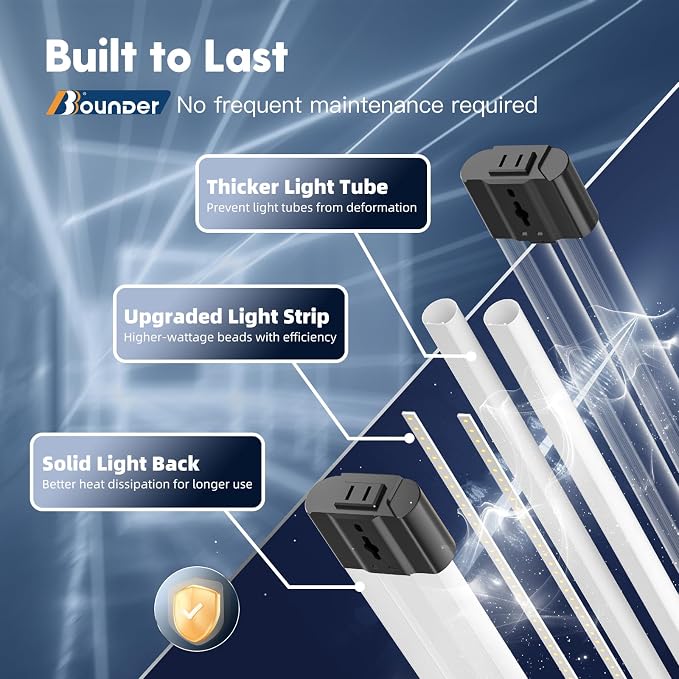 BBOUNDER 4Pack 4FT LED Shop Light, Reflector, 6500K Linkable, 40W=250W ETL | 4400LM, Surface or Hanging Mount, 48 Inch Utility Super Bright Shop Lights for Garage Workshop Car Detailing & DIYers, Black