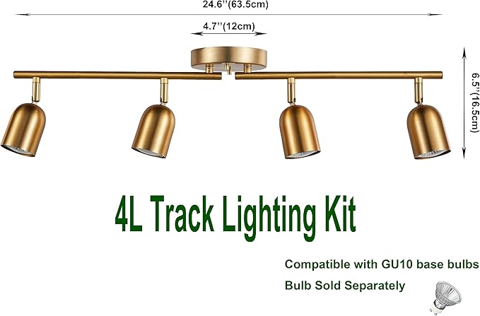 4 Light Track Lighting Kit, Matt Brass Finish Flexibly Ajustable with Modern Flush Mount Ceiling Spotlight for Kitchen,Living Room, Farmhouse Home mprovement