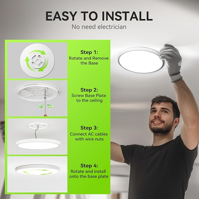 MODERN 12Pack LED Flush Mount Ceiling Light, 3000K-3500K-4500K-5000K-6000K Adjustable Ceiling Lamp,7.5inch Surface Mounted for Living Room, Bedroom, Kitchen, Laundry, Hallway(White, 12 Pack)