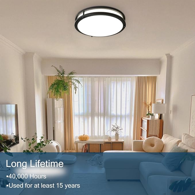OOWOLF 2-Pack 36W 13inch LED Flush Mount Ceiling Light Fixture Dimmable Matte Black, Easy to Install LED Ceiling Lamp Fixture Without Flicker, Super Bright 3600LM 5CCT Daylight White