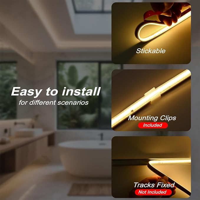 ETL COB LED Rope Light IP65 AC 120V 49.2FT 1200lm Ultra Bright 4000K White | IP65 Waterproof ETL Light Strip No Driver Tape Lighting for Home Commercial LED Strip Light 4000K Natural White 16.4FT+32.8FT