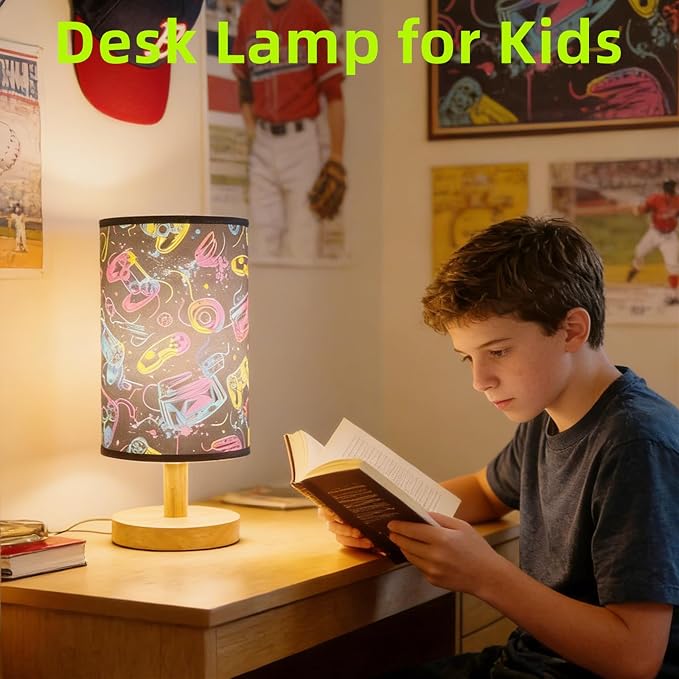 Gaming Table Lamp Video Game Desk Lamp for Bedroom Gaming Room Decor Lamps | 3 Lighting Modes LED Nightstand Night Light,Wood Gaming Themed Bedside Lamp for Boys Girls Teens Game Lovers Birthday Gifts