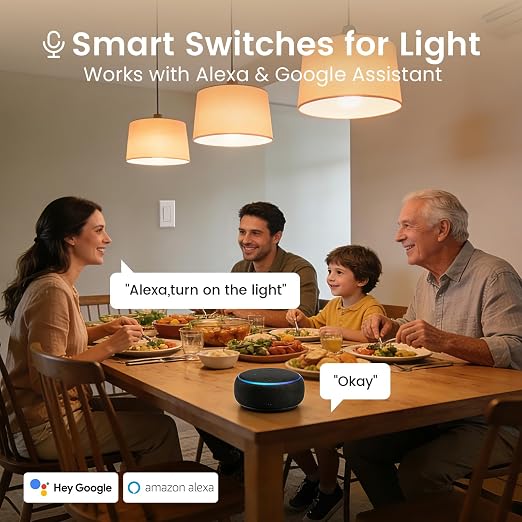 GHome Smart Switches for Lights, Single Pole WiFi, Works with Alexa, 3 Pack | Google Home Compatible, Neutral Wire Required, 2.4GHz WiFi, Voice Control, App Control, Schedule, Timer, UL FCC Listed