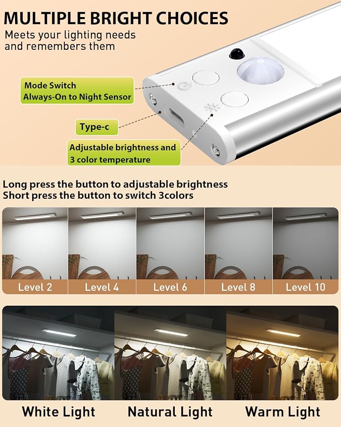 80-LED Motion Sensor Light Indoor with Remote, 12 inch Under Cabinet Lighting Wireless, Timer & Dimmable Under Cabinet Lights, Under Counter Lights for Kitchen, Stairs, Hallway, 3 Color, 2Pack