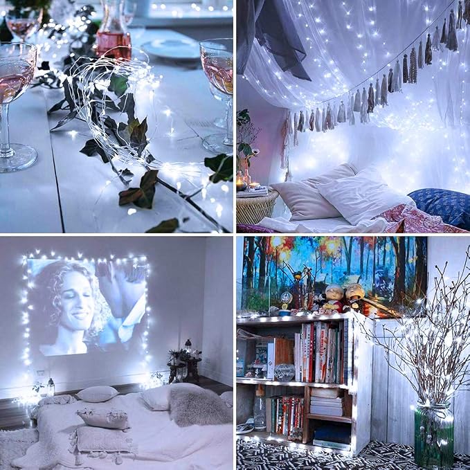 6 Pack LED Fairy Lights Battery Operated 20FT 60 LEDs Silver Wire String Lights Twinkle Lights Starry Fairy Lights for Bedroom Christmas Wedding Party Indoor Outdoor Decorations, Cool White