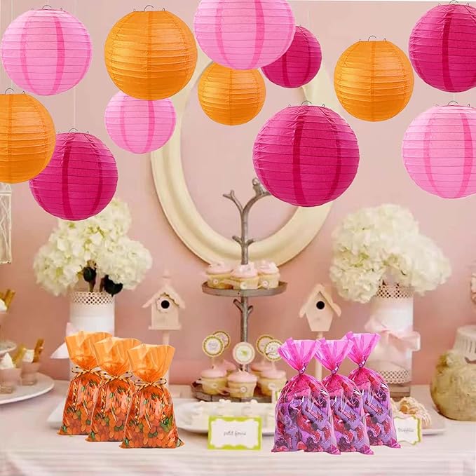 Pink Orange and Hot Pink Paper Lanterns 12Pcs Hanging Round Paper Lanterns Decorative for Graduation Baby Shower Wedding Birthday Family Parties ﻿