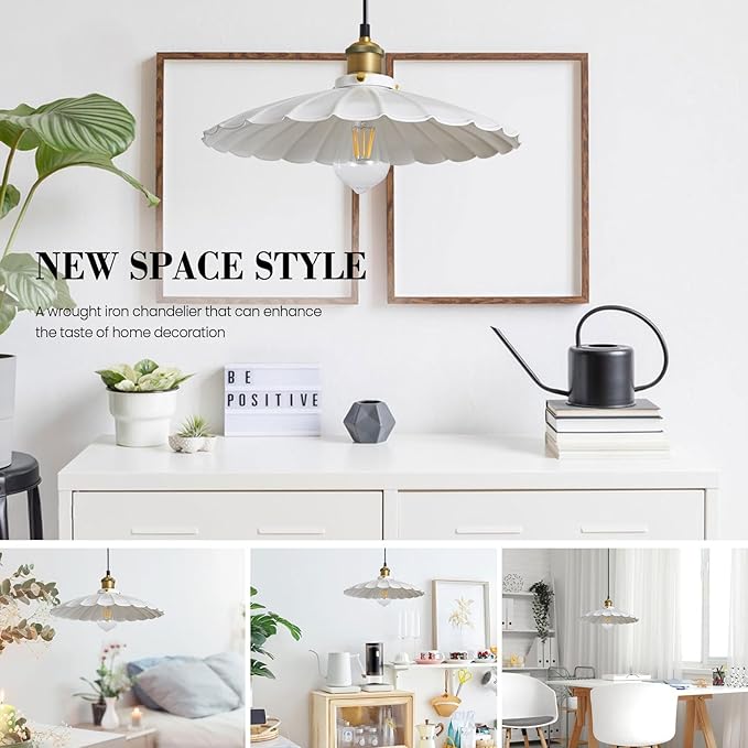 Hanging Lamp Plug in White 15.7 Inch Metal Lampshade Pendant Light Adjustable 14Ft Cord Pendant Light Plug in Living Room Bedroom Farmhouse Industrial Hanging Lights