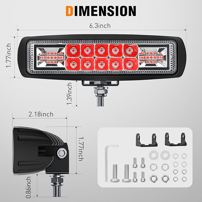 Nilight 6 Inch Red LED Light Pods 2 PCS 60W Flood Spot Combo Beam Off Road Driving Fog Fishing Hunting Emergency Safety Signal Trailer Lighting for 12V 24V ATV UTV Pickup Truck Tractor Boat