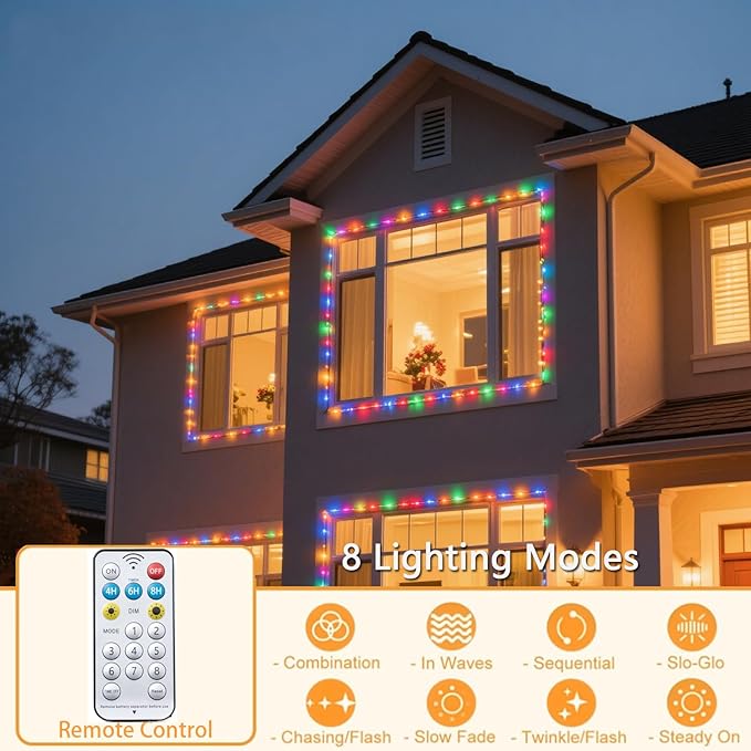 Vigdur 66FT Solar Rope Lights Outdoor - 200 LEDs Multicolor Rope Lights Outdoor Waterproof with Remote & Timer & 8 Lighting Modes, Solar Trampoline Light for Pool Tree Garden Yard Home Camping