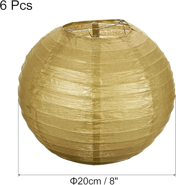 PATIKIL 8 Inch Paper Lanterns, 6 Pack Round Folding Hanging Lamp Shade for Wedding Home Party Festival Celebration, Gold