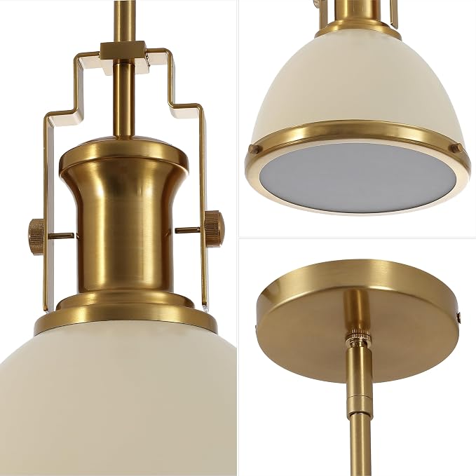 JONATHAN Y Homer Industrial Dome Pendant 10", Almond/Brass Gold | 1-Light, Farmhouse Style, Adjustable Hanging Height, Glass Diffuser, Sloped Ceiling Compatible, Metal, LED Bulb Included