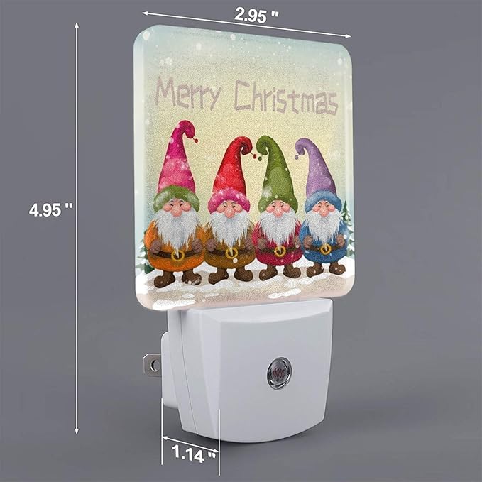 Colorful Christmas Gnome Night Light Set of 2, Winter Snowflake Auto Sensor LED Dusk-to-Dawn Nightlights, Plug-in Sensor Lamp for Bedroom Bathroom Kitchen Hallway Stairs Decorative