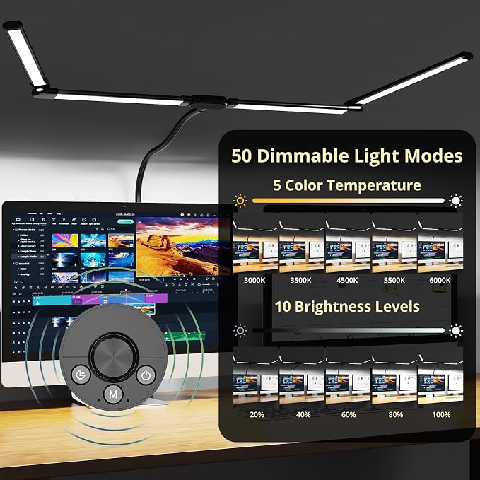 Desk Lamp, Clamp Desks Lamps for Home Office, 24W Flexible Gooseneck Table Lamp, 10 Color Modes & Brightness Eye-Caring Desk Light w/USB Adapter (12V2A Black) | Clamp desks lamps for home office, 10 color modes & brightness eye-caring desk light w/usb ...