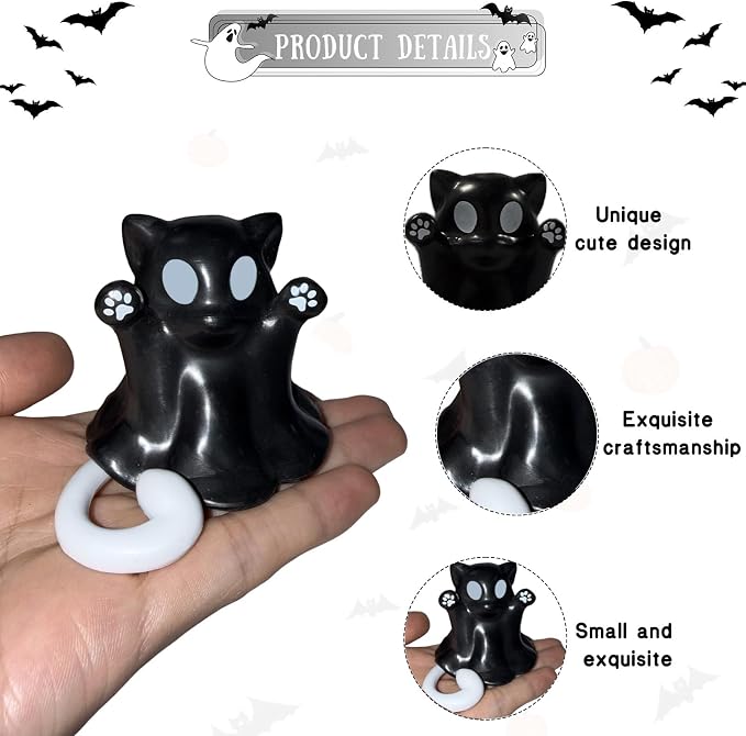Halloween Ghost Cat Statue Middle Finger Gestures Designs Halloween Party Spooky Decor Cute Black Tabletop Ornament Resin Ghost Figurine Sculpture for Holiday Funny Gifts