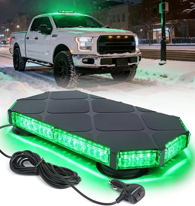 LUMENIX 56 LED Roof Top Strobe Beacon Lights Bar Rooftop Hazard Warning Safety Flashing Light for Fire EMS Emergency Management Command Vehicles Volunteer Security Patrol Cars - Green