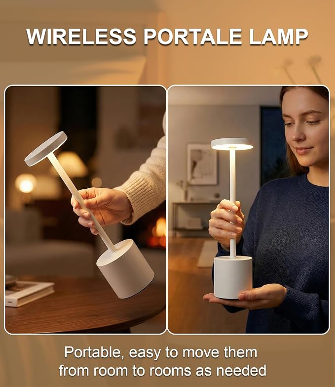 Swinerton White Rechargeable Cordless Table Lamps Set, 5000mAh Battery Powered Wireless Table Light, Portable LED Desk Lamp, 3 Color Dimmable Lighting for Restaurant Dining Patio Outdoor Bedroom