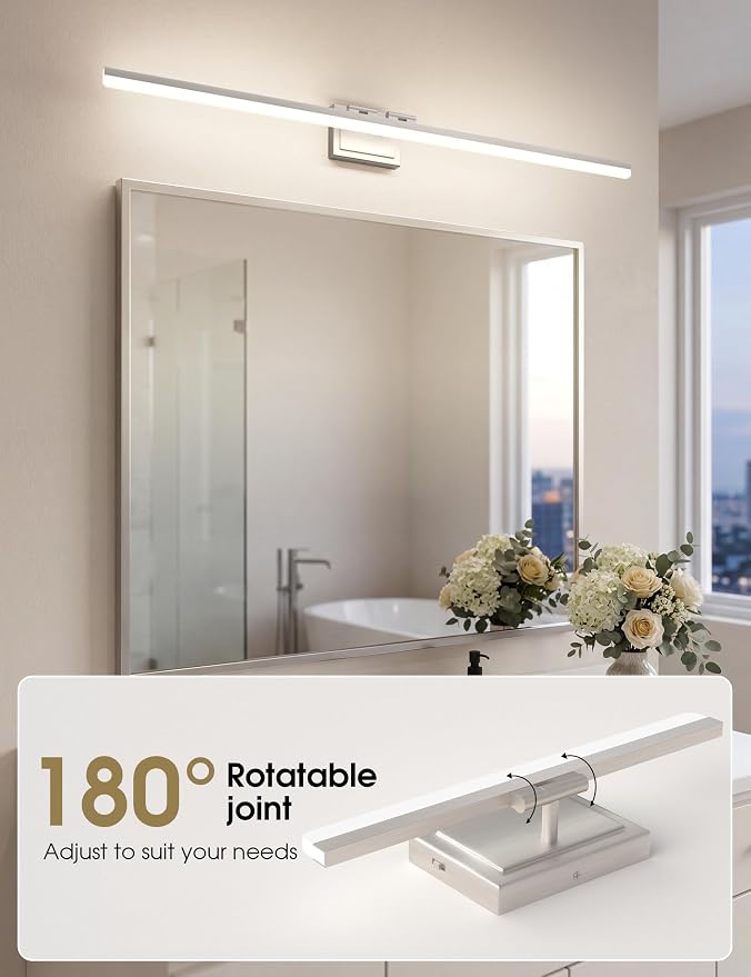 VOLISUN Modern Bathroom Vanity Light 48 inch, Rotatable, 40W Dimmable 5CCT Led Bathroom Light Fixture Over Mirror, Brushed Nickel Bar Vanity Light for Bathrooms Mirror Restroom-ETL Certificated