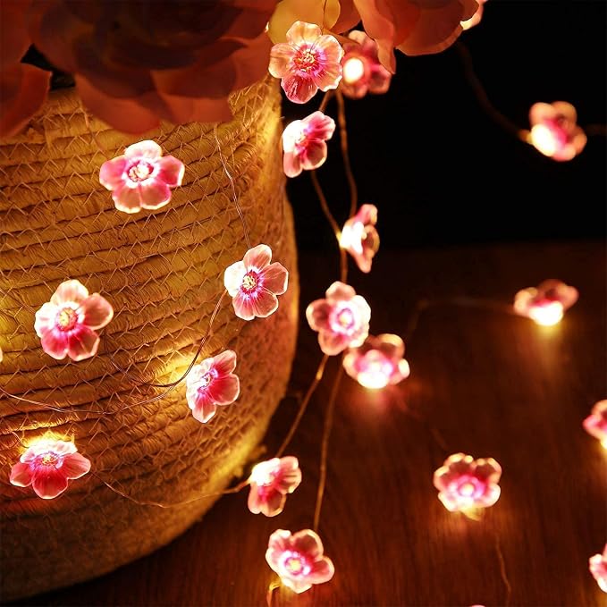 Mudder 4 Pack 13 FT 40 LEDs Cherry Blossom Flower String Lights | Pink Fairy Lights USB and Battery Operated Decorative String Light for Bedroom Indoor Outdoor Christmas Valentines Decor